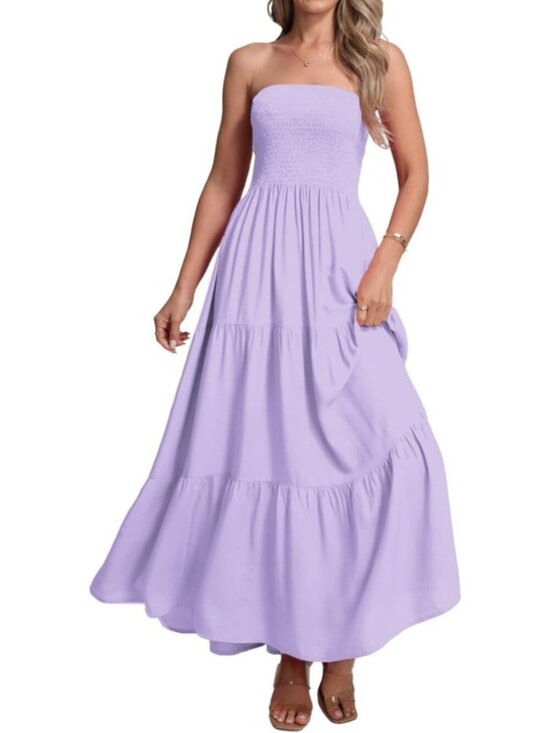 Dresses & Skirts - Women's Light Lilac Casual Off Shoulder Strapless Tube Top Beach Maxi Dress